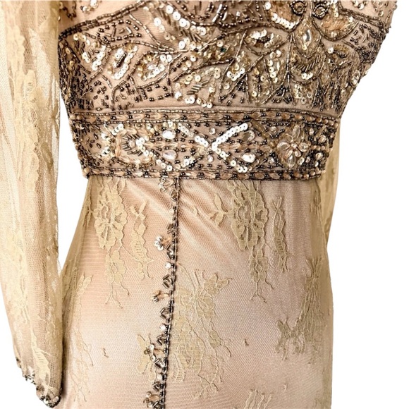 Sue Wong Gown NWT Embellished Long Sleeve Evening Dress Champagne Size 6 - Picture 6 of 11